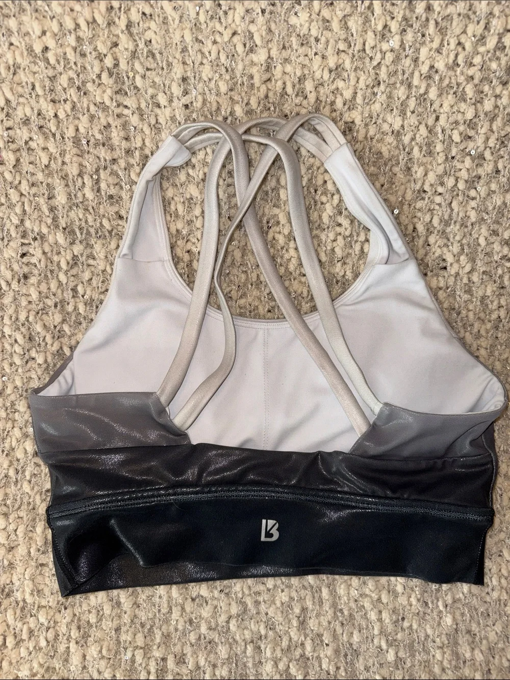 BuffBunny Revolution Gloss Ombre Strappy Sports Bra in Black, Gray & White